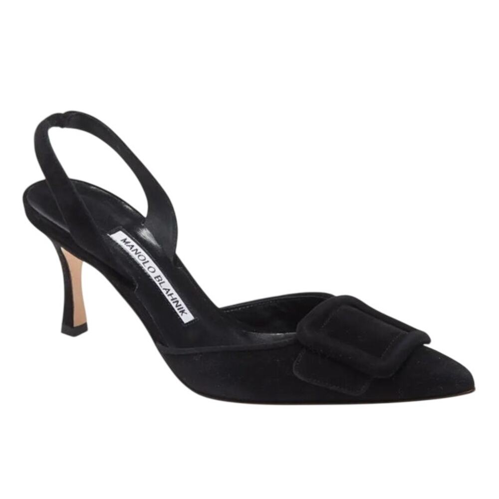 Manolo Blahnik Black Suede Slingback Pumps